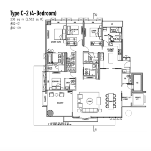 Condo Singapore - Gramercy Park - Floor Plan C-2 2562sqft 4-Bedroom