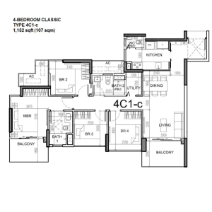 High Park Residences - Floor Plan Type 4C1c 1152sqft 4-Bedroom Classic