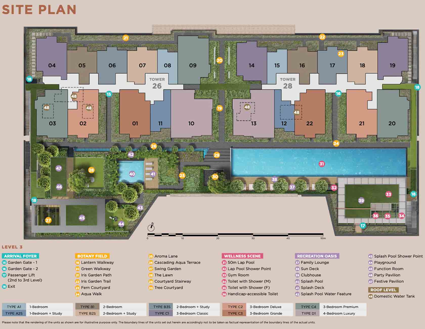 Sceneca Residence Singapore Condo Site Plan Level 3 Unit Types